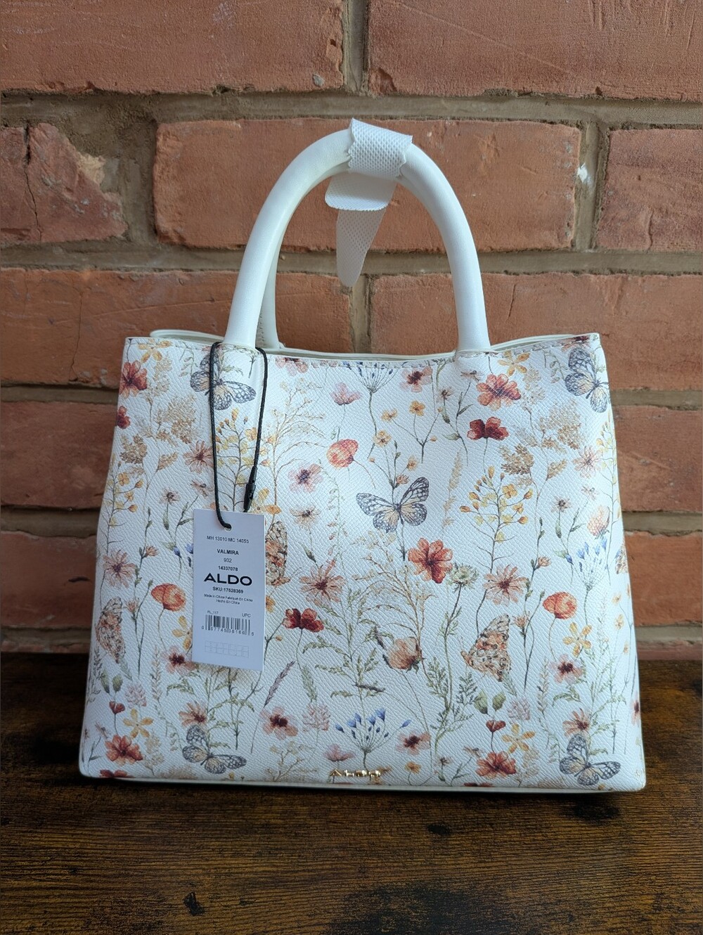 Aldo Valmira Floral Satchel Bag In White With Crossbody Strap New With Tags